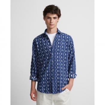 Silbon - Camisa de hombre corte slim bordados étnicos en color azul marino
