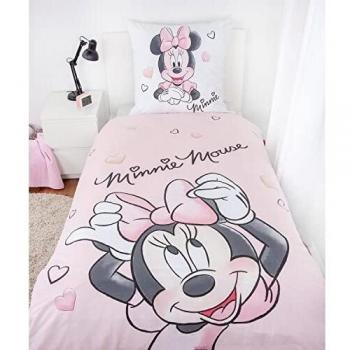 Juego de sábanas Disney Minnie Mouse 135 x 200 cm, 100% algodón, con diseño colorido y reversible