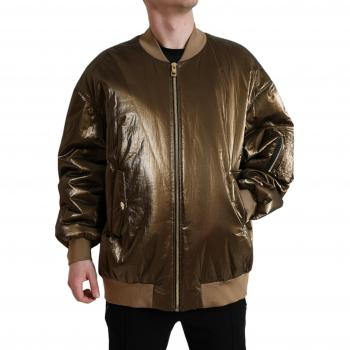 Dolce & Gabbana Bronze Nylon Full Zip Men Bomber Jacket - IT54 | XL