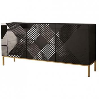 Aparador Merced A101, Negro Brillante, 3 Puertas, MDF y Aglomerado Laminado, 160 x 76 x 37 cm