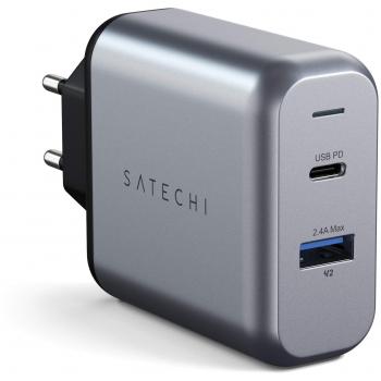 Cargador de Pared Doble Puerto 30W Satechi con USB-C y USB-A - Gris Espacial