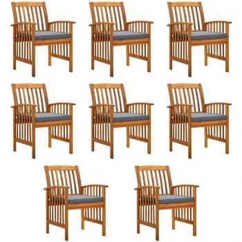 Acacia Wood Garden Dining Chairs Set of 8 with Cushions