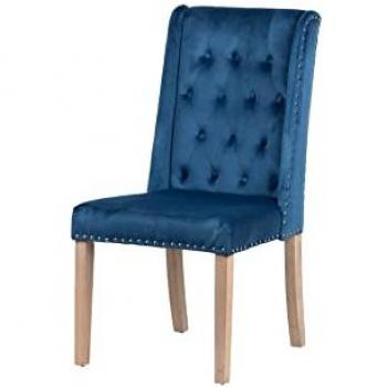 Silla Velvet Capitone Adda Home 53x53x102 Cm - Diseño Ergonómico y Acabado Suave, color azul oscuro, con tirador, estructura de roble