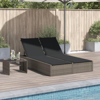 Tumbona doble con cojines ratán sintético vidaXL negra, marrón y gris para exterior ideal para jardín, playa, piscina y terraza