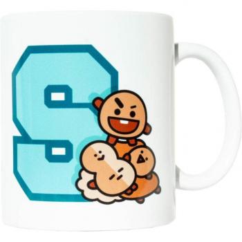 Taza de desayuno BT21 Shooky con diseño oficial Grupo Erik en blanco y azul