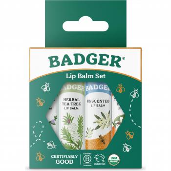 Badger Balm Classic Lip Care Set - Green & Blue (4 Lip Balms)