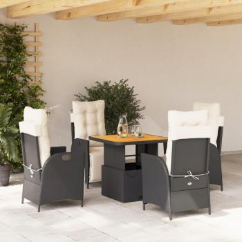 5-Piece Black Poly Rattan Garden Dining Set with Cushions