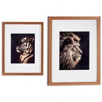 Cuadro Tigre León Cristal Bronce Aglomerado (33 x 3 x 43 cm)