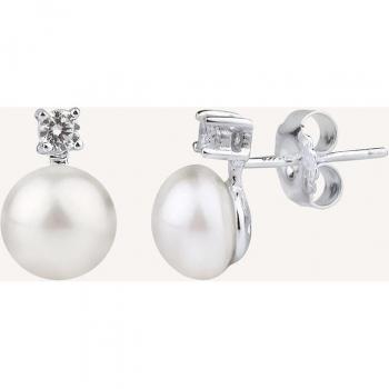 Pendientes Esentials de plata con circonitas y perla cultivada