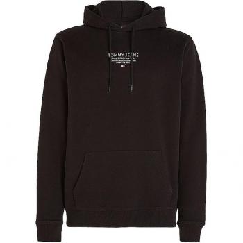 Tommy Hilfiger Men's Elegant Long-Sleeved Hooded Sweatshirt - Black, Size: XXL, Central Pocket and Logo Print