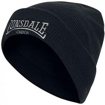 Lonsdale London Dundee Black Beanie Hat - Unisex, Fleece Lined
