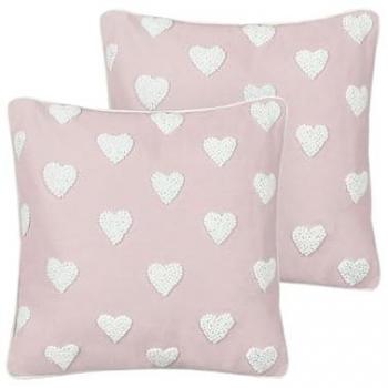 Conjunto de 2 cojines de algodón rosa bordados con corazones 45 x 45 cm Gazania