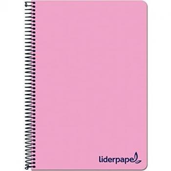 Cuaderno espiral liderpapel A4 micro wonder tapa plastico 120h 90gr cuadro 5 mm 5 banda 4 taladros color rosa.