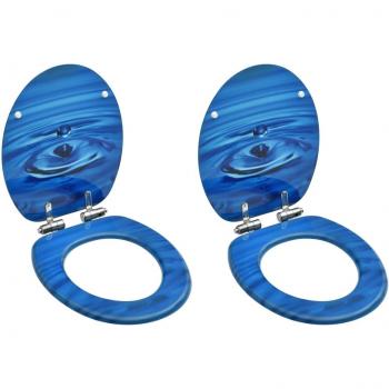 Asiento WC tapa cierre suave 2 uds MDF azul diseño gota de agua
