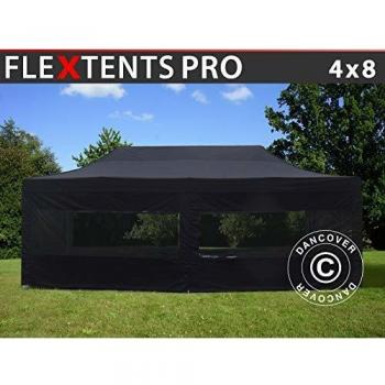 Carpa Plegable Rápida FleXtents Pro 4x8m Negra con 6 Laterales Impermeables