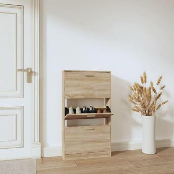 Zapatero de madera multicapa 59x17x108 cm color roble