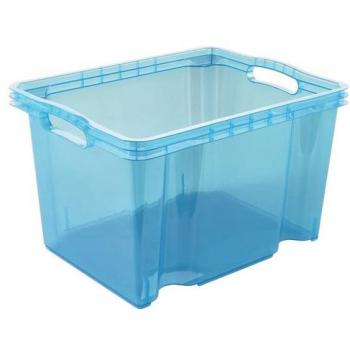 Caja de almacenaje con asas integradas tamaño M, 35 x 27 x 21 cm, 13.5 L, azul transparente
