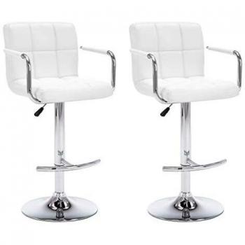 vidaXL 2X Sillas de Bar Reposabrazos Piel Sintética Blanco Taburete Comedor