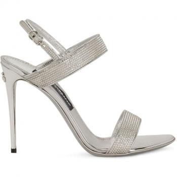 Dolce & Gabbana Women's Kim 'Keira' Metallic Leather Sandals in Silver, Size 37.5 (US 7.5), High Heel Sandals, Color 8E744