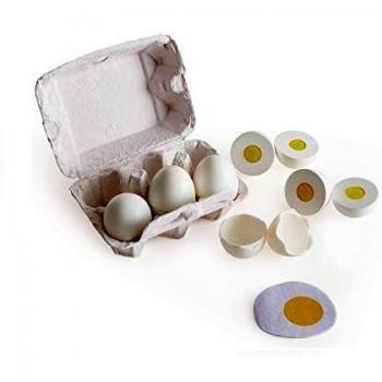 Hape Huevera de Cartón, 3 Huevos Duros con Cáscara Fácil de Pelar y 3 Fritos, Juguete Educativo Realista de Madera para Niños y Niñas a Partir de 3 Años