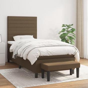 Cama box spring suave con colchón de tela marrón oscuro 100x200 cm