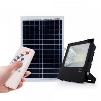 Foco Proyector LED Solar 100W con Sensor, 10.000 Lúmenes, 6000K y Control Remoto, Panel de 6V/25W, Durabilidad de 40.000 Horas