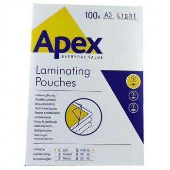 APEX - Pack de 100 Fundas para Plastificar, Tamaño A3, 80 Micras de Espesor, Acabado Brillante