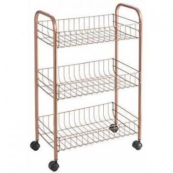 Metaltex LUGANO COPPER - Carro Multiuso con Ruedas. 3 Cestas. Color COBRE. 64x42x26 cm