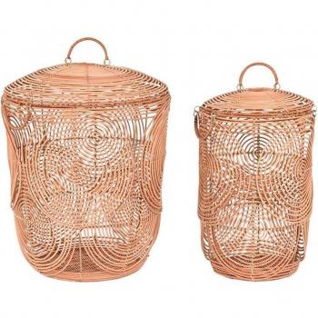 Juego de Cestas DKD Home Decor Natural Marrón Claro Tropical 45 x 45 x 57 cm