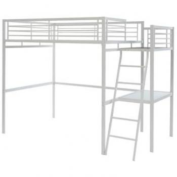 Cama alta CASUAL II - 140 x 190 cm - plataforma escritorio - Blanco