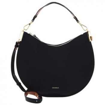 Coccinelle Double Leather Shoulder Bag with Zip, Black, OS (One Size)