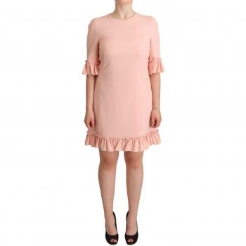Dolce & Gabbana Ruffled Sleeve Pink Sheath Dress