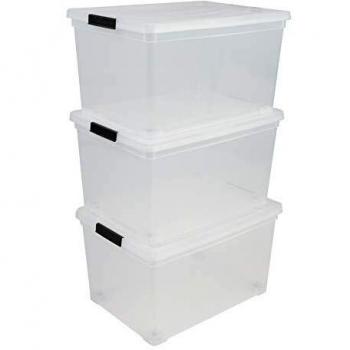 Iris Ohyama New Carry Stocker NCS-320 Lote de 3 Cajas de Almacenamiento de 50 L con Tapa y Ruedas, 54 x 39,5 x 30,5 cm