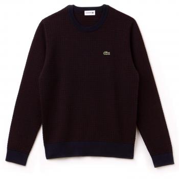 Lacoste Men's Crew Neck Houndstooth Print Sweater Navy in Size 5 / L