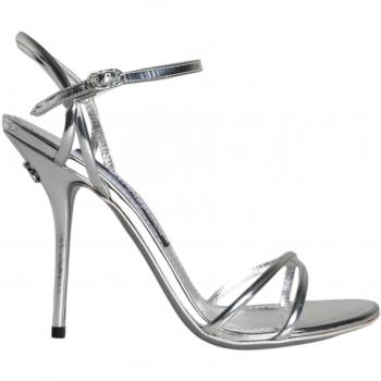 Dolce & Gabbana Silver Keira Leather Ankle-Strap Sandals, EU36.5/US6, Gray female, Size: 3 1/2 UK, High Heel Sandals