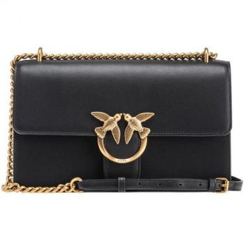 Pinko Classic Leather Shoulder Bag with Iconic Logo Closure, Black, ONE SIZE