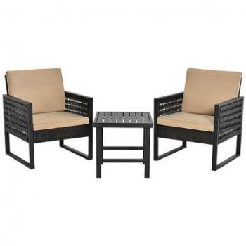 Rattan Coffee Cushioned 3-Piece Patio Set