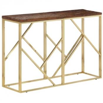 Mesa Consola Acero Inoxidable Madera Maciza Traviesa Dorado