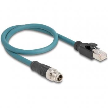 Cable de Red Delock M12 a RJ45 50 cm Cat6a S/FTP Negro-Turquesa