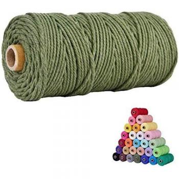 Cuerda de macramé multicolor para manualidades, hilo natural de algodón de 4mm, cuerda para colgar en la pared, perchas, manualidades, atrapasueños, 200m-Verde ejército