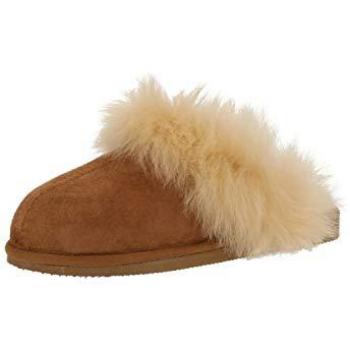 Pantuflas de Mujer Shepherd EVELINA de Cuero Marrón, Tallas 36-38, 100% Lana de Cordero