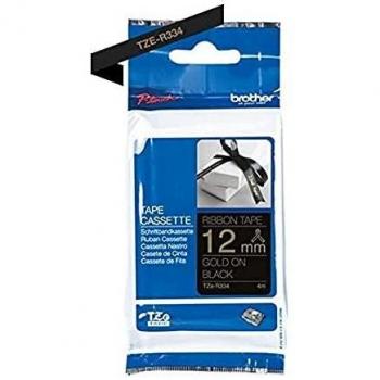 Cinta de escritura textil Brother TZe-R334 dorada sobre negro 12 mm