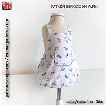 Patrón de costura peto de bebé, con vídeo-tutorial para realizarlo. Talla 1 a 36 meses. Patrón multitalla en papel.