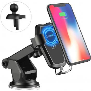 Cargador Inalámbrico Coche, SONRU Qi Carga Rápida y Soporte Móvil Aplicable a Rejillas del Aire con iPhone X/XS/XR/8/8+, Samsung s9/s9+/s8/s8 +/s7/s6 Edge +/Note 5, Cargador Wireless Qi Devices