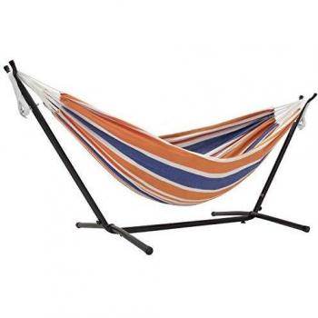 Hamaca Doble de Algodón con Soporte (250 cm) - Naranja Punch