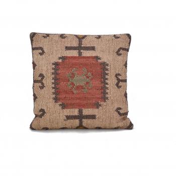 Moycor Yute - Cojín, 60 x 60 x 10 cm, color beige y rojo