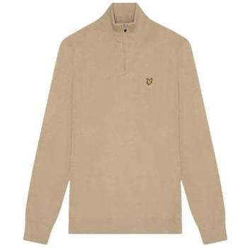 Lyle & Scott Men's Merino Wool Quarter Zip Golf Sweater - Beige/Tan/Safari - Medium