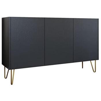 Aparador Lima M101, Aglomerado laminado, Grafito, 144 x 83 x 37cm, Mármol negro