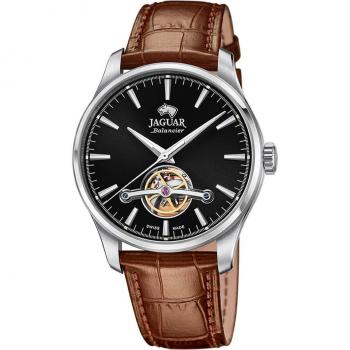 Reloj Automático Jaguar J966/5 para Hombre con Caja de Acero Inoxidable 316L Gris Plata y Correa de Piel Marrón