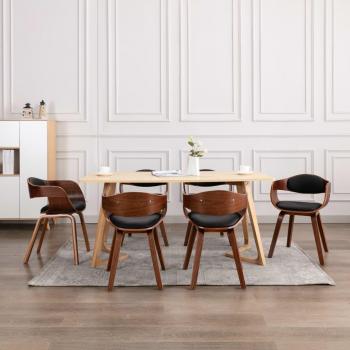 Juego de 6 sillas de comedor de madera curvada y cuero sintético negro